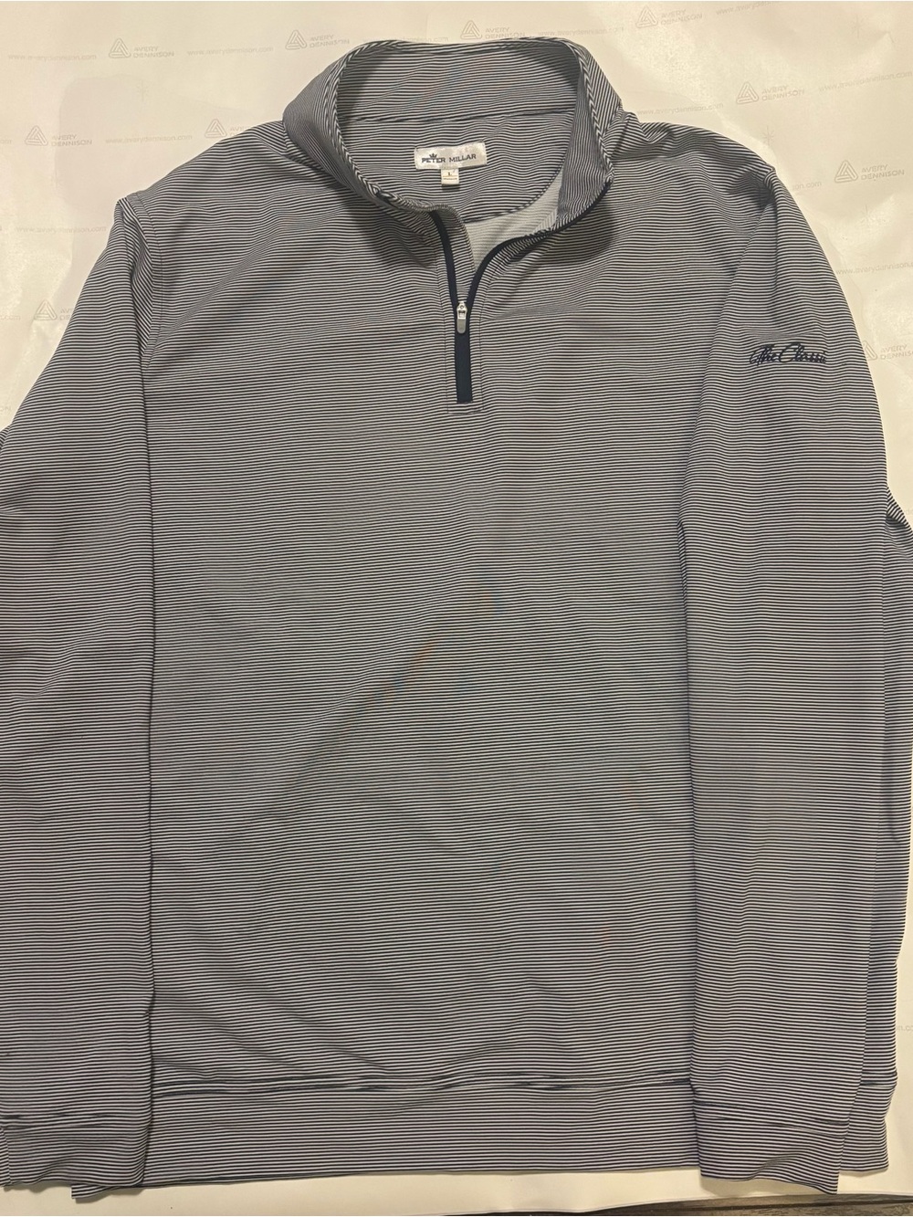 Size Large Peter Millar Navy and White Quarter-Zip Pullover